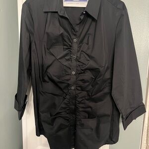 New York & Company Black Ruched Button Down Shirt
